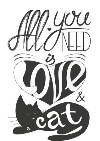 Lettering All you need is love and cat. Sleeping cat vector illustration.のイラスト素材