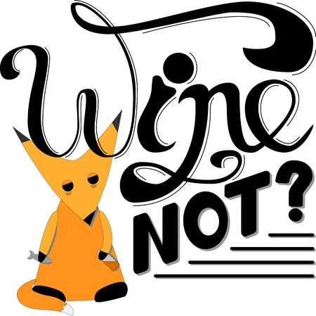 Wine not lettering with cute red foxのイラスト素材