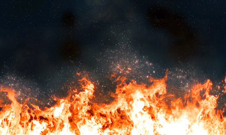  Fire on a black night sky