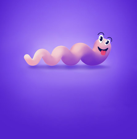 illustration of a worm smiling on a purple backgroundの写真素材