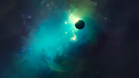 Image of planet in outer space against the background of stars and nebulaeの写真素材