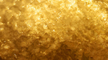 background gold abstraction with elements of brush strokes and spots paintingの写真素材