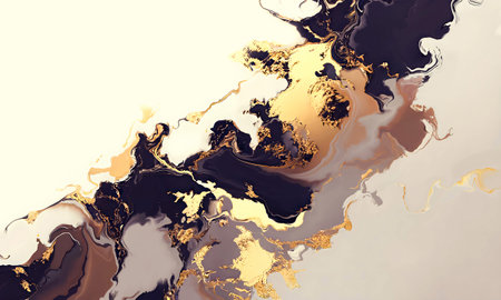 Ink abstraction black gold on a light background