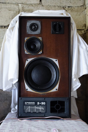 Krasnodar, Russia - March 28, 2020: Acoustic system Radiotehnica S90, 35 s-012. Soviet vintage audio...