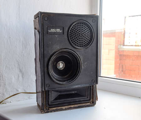 Krasnodar, Russia - April 11, 2020: Column speaker 15AS-208. Vintage Soviet bookshelf acoustics.のeditorial素材