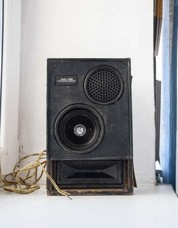 Krasnodar, Russia - April 11, 2020: Column speaker 15AS-208. Vintage Soviet bookshelf acoustics.のeditorial素材