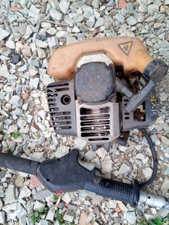 Parts from broken motos. Petrol trimmer disassembled.