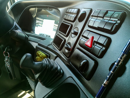 Krasnodar, Russia - June 12, 2019: Inside the cab of a Mercedes truck. The long-distance cab.のeditorial素材
