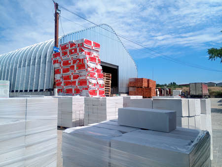 Taman, Russia - June 9, 2019: Storage of the gas block at the construction base for storage.のeditorial素材