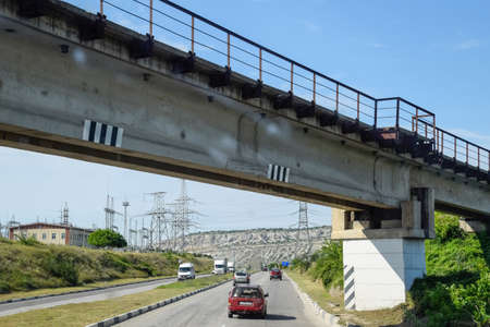 Taman, Russia - June 9, 2019: Reinforced concrete construction road junction. a Road construction and bridges.のeditorial素材