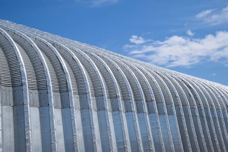 corrugated galvanized iron hangar. a Construction base.の写真素材