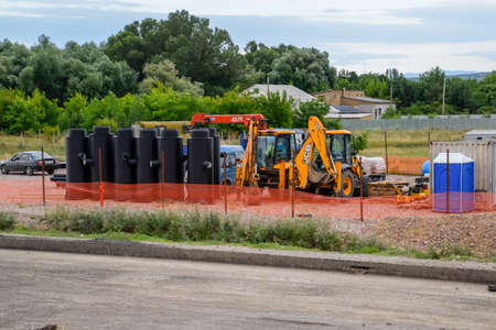 Balaklava, Republic of Crimea - June 9, 2019: Construction of the sewerage system. Equipment and equipment.のeditorial素材
