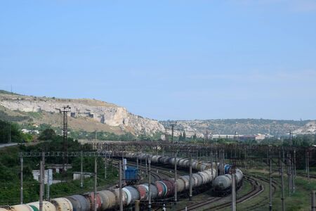 a Railroad tracks opposite the ancient quarry.の写真素材