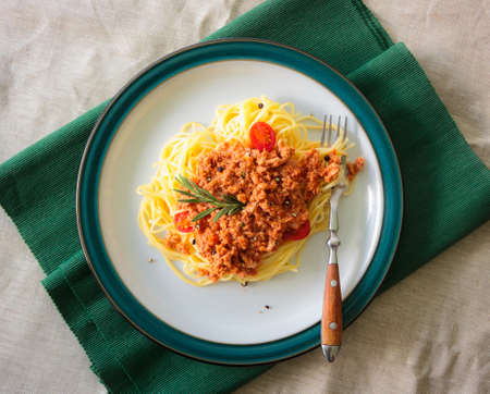 Pasta spaghetti with bolognese beef tomato sauceの写真素材