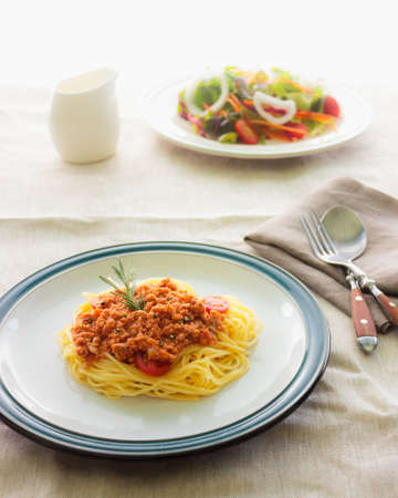Pasta spaghetti with bolognese beef tomato sauceの写真素材