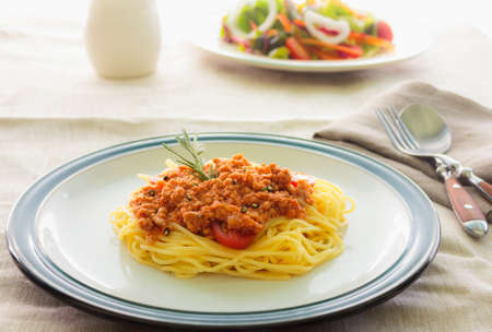 Pasta spaghetti with bolognese beef tomato sauceの写真素材
