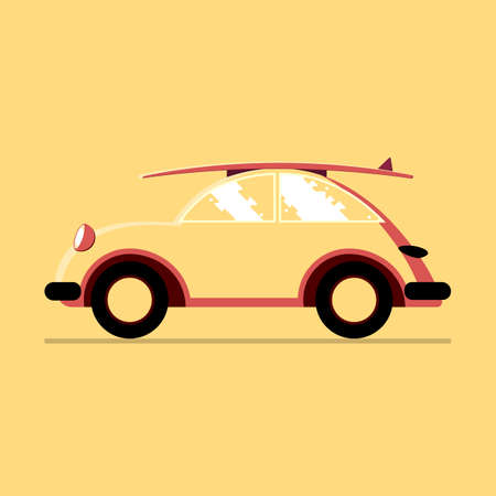 Car with surfboard on the roofのイラスト素材