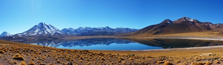 Lagunas Altiplanicas More than 4000 meters of altitude to find this spectacular landscape of volcanoes and impressive water reflections.The picture was taken in the Atacama Desert, Chileの写真素材