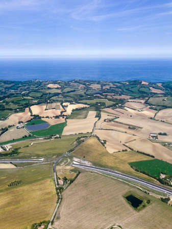 View from the airplane to the coastline, Italy, Riccioneの写真素材