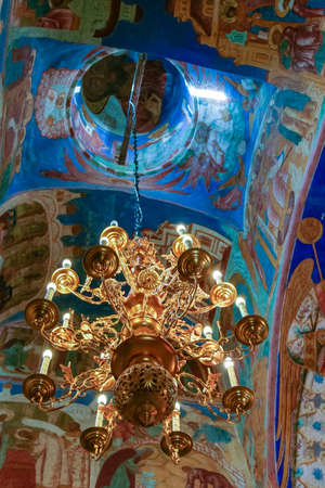 Chandelier and frescoes inside the Transfiguration Cathedral of the Saviour Monastery of Sant Euthymius (Spaso-Preobrazhenskij Cathedral)のeditorial素材