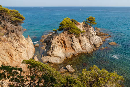 View of the cliffs of the coast of Punta de Sureda, Spain, Lloret de Mar