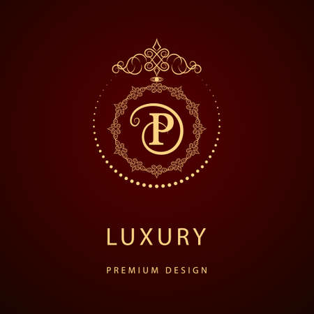 Illustration pour Vector illustration of Monogram design elements, graceful template. Calligraphic elegant line art logo design. Letter emblem sign P for Royalty, business card, Boutique, Hotel, Restaurant, Cafe, Jewelry - image libre de droit