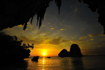Sunset at the cave, Aonang, Krabi, Thailandの写真素材