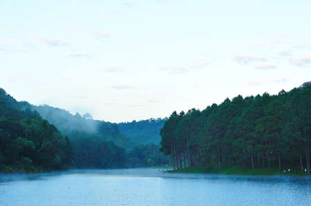Fog at Pang-ung lake, Maehongson, Thailandの写真素材