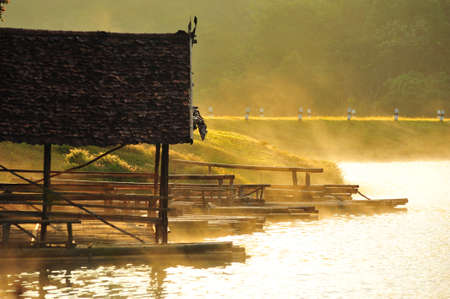 Fog and sunshine at Pang-ung lake, Maehongson, Thailandの写真素材