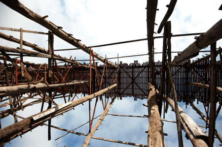 Traditional wooden bridge at Sangkhaburi, Kanchanaburi, Thailandの写真素材