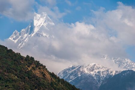 View of the Himalayan peak in Nepal Machhapuchreの写真素材