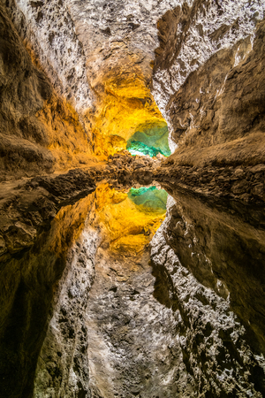 Green cave Cueva de los Verdes in Lanzarote, Canary Islands, Spainの写真素材