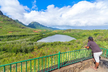 Menehune Fishpond Hawaiian Historic Overlook, Kauai Island, Hawaiiの写真素材