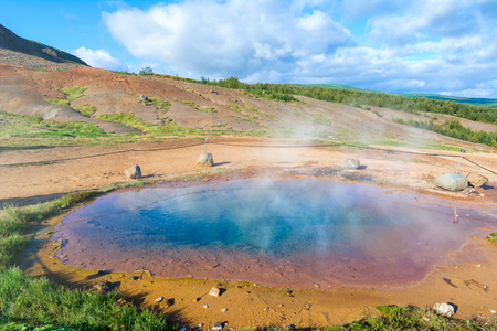 Blue pool at the Haukadalur geothermal area in Icelandの写真素材