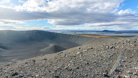 View of amazing Hverfjall volcanic crater in Icelandの写真素材