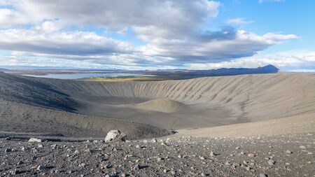 View of amazing Hverfjall volcanic crater in Icelandの写真素材