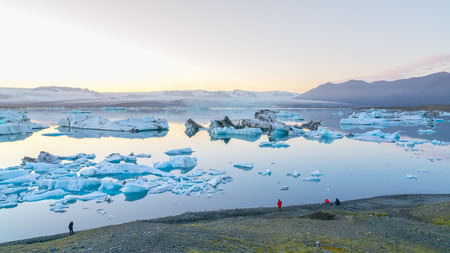 Icebergs in Jokulsarlon glacial lake at sunset, Icelandの写真素材