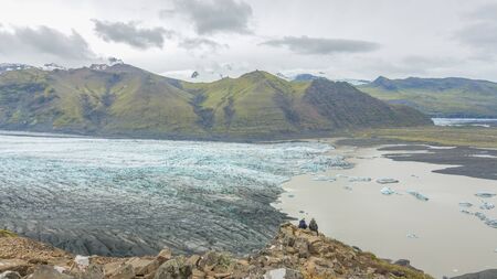 Amazing view of Svinafellsjokull Glacier, trail in Skaftafell National Park, Icelandの写真素材
