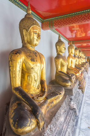 Buddha statues in Wat Pho temple, Bangkok, Thailandの写真素材