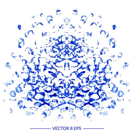 Blue vector blot isolated on white background. Watercolor vertical symmetry blot for your design, logo, emblem, banner.のイラスト素材
