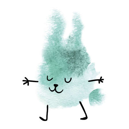 Rabbit made with abstract watercolor blot isolated on white background. Hand drawn watercolor rabbit for your creativity. の写真素材