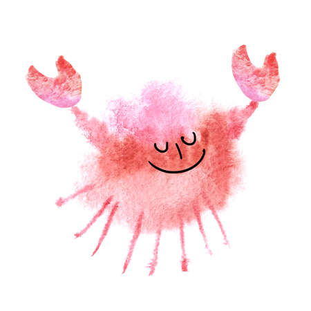 Crab made with abstract watercolor blot isolated on white background. Hand drawn watercolor blot for your creativity. の写真素材
