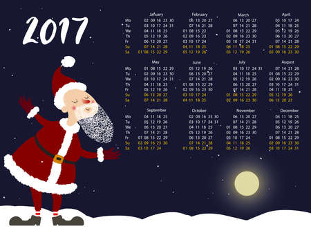 Vector calendar 2017 year with cute cartoon Santa Claus.のイラスト素材