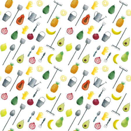 Watercolor pattern of cute fruits, perfect for kids design.のイラスト素材
