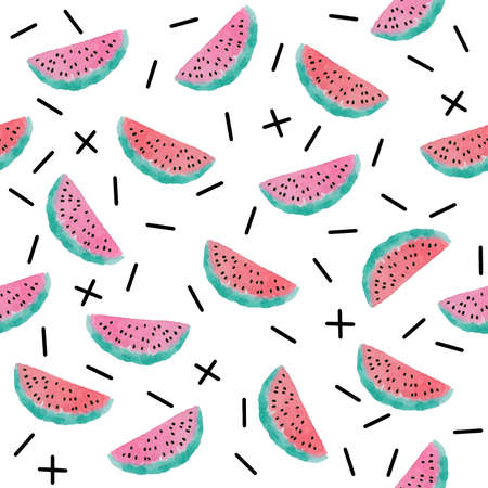 Watercolor vector pattern of cute fruits. Seamless pattern of watercolor colorful fruits isolated on the white background. Perfect for kids design.のイラスト素材