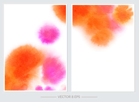 Set of cards with vector hand drawn watercolor blots. Colorful watercolor blots for invitation, postcards, business cards and others.のイラスト素材
