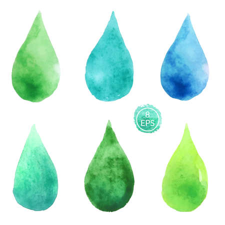 Vector. Set of watercolor blots isolated on white background. Colorful hand drawn watercolor blots for your design.のイラスト素材