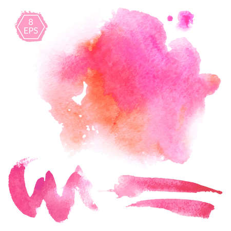 Vector. Set of pink and orange watercolor blots isolated on white background. Watercolor blots for your design, logo, emblem, banner.のイラスト素材