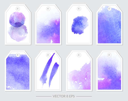 Vector. Set of tags with watercolor textures. Set of tags for design, corporative style, business cards, invitations.のイラスト素材