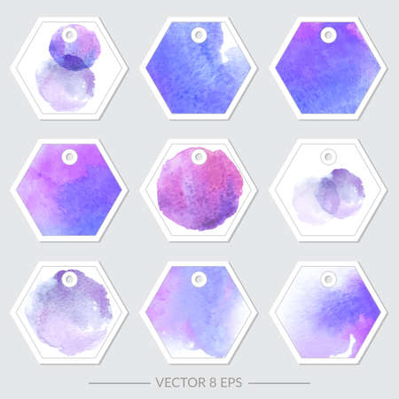 Vector. Set of tags with watercolor textures. Set of tags for design, corporative style, business cards, invitations.のイラスト素材
